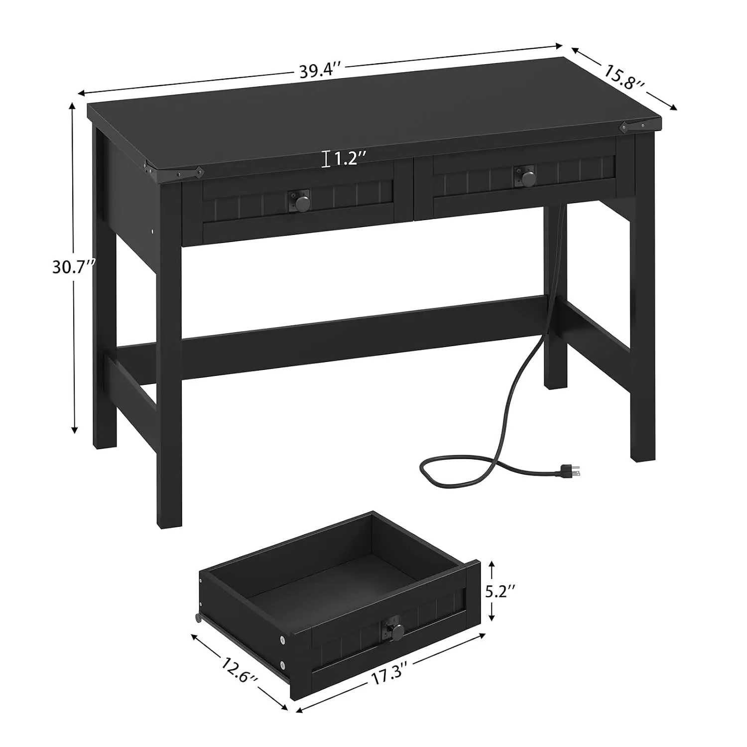 39 Inch Farmhouse Computer Desk With Drawers For Bedroom Home Office, Customized