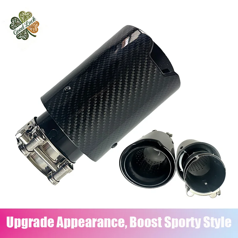 

1PC M Logo Single Outlet Inner Black Carbon Fiber Exhaust Muffler Tip Universal For BMW Car Exhaust Pipe Modification
