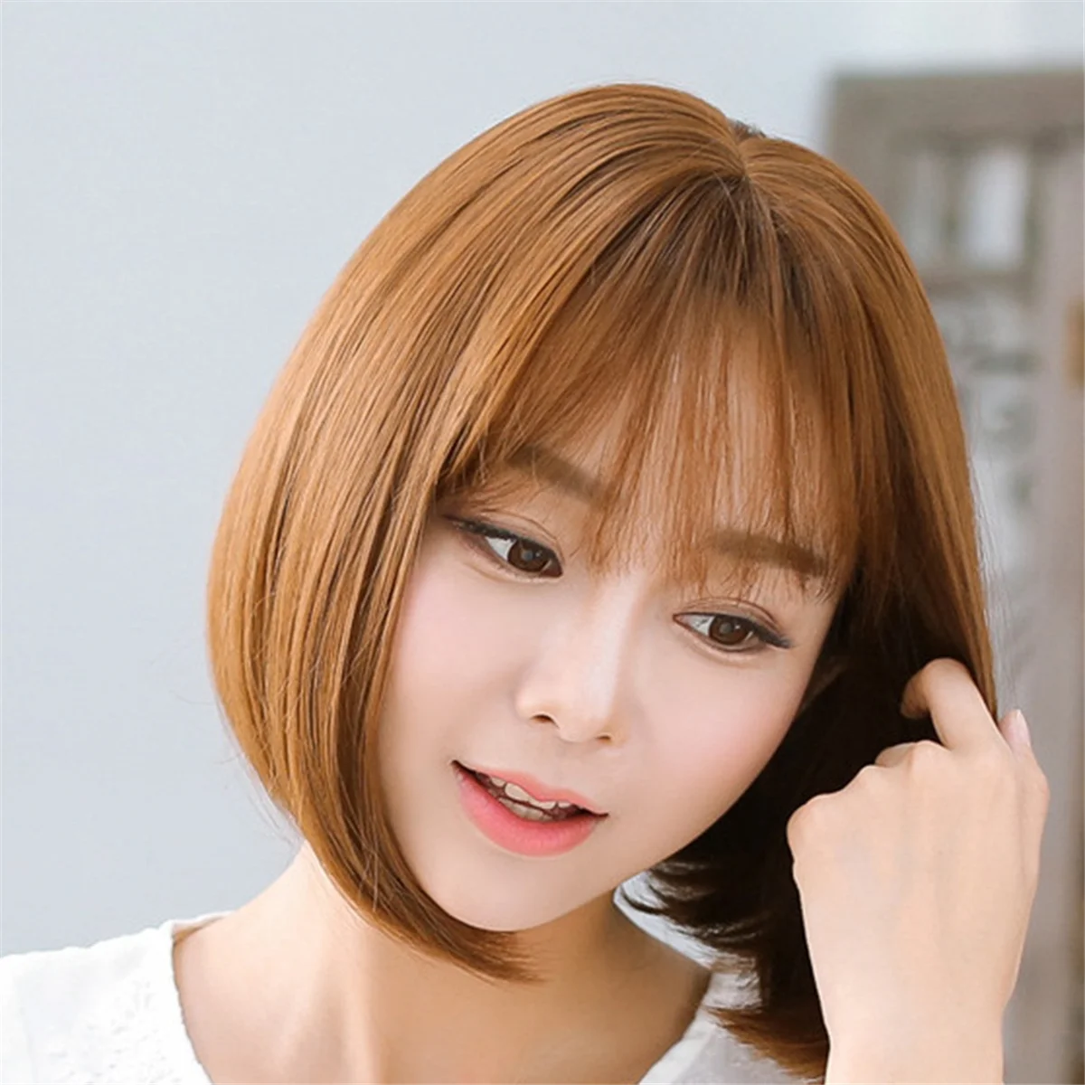 ABGN Wig Wig with Bangs for Women, Natural Looking Short Wig , Short Wig for Daily Korea Versions Dark Brown