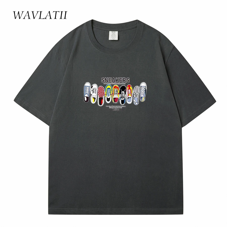 WAVLATII 2023 New Streetwear T shirts Female Beige Soft Cotton Fabric Printed Tees Casual Summer Tops for Young People WT2311