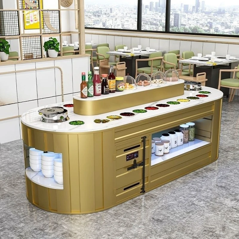 Self-service hot pot restaurant seasoning table marble small material table skewers sauce table Malatang seasoning oval side
