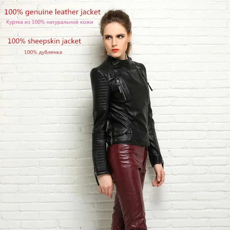 Ayunsue 100% Echte Schapenvacht Jas Vrouwelijke Lederen Jas Vrouwen Korte Slanke Jassen Bovenkleding Jaqueta Feminina Couro
