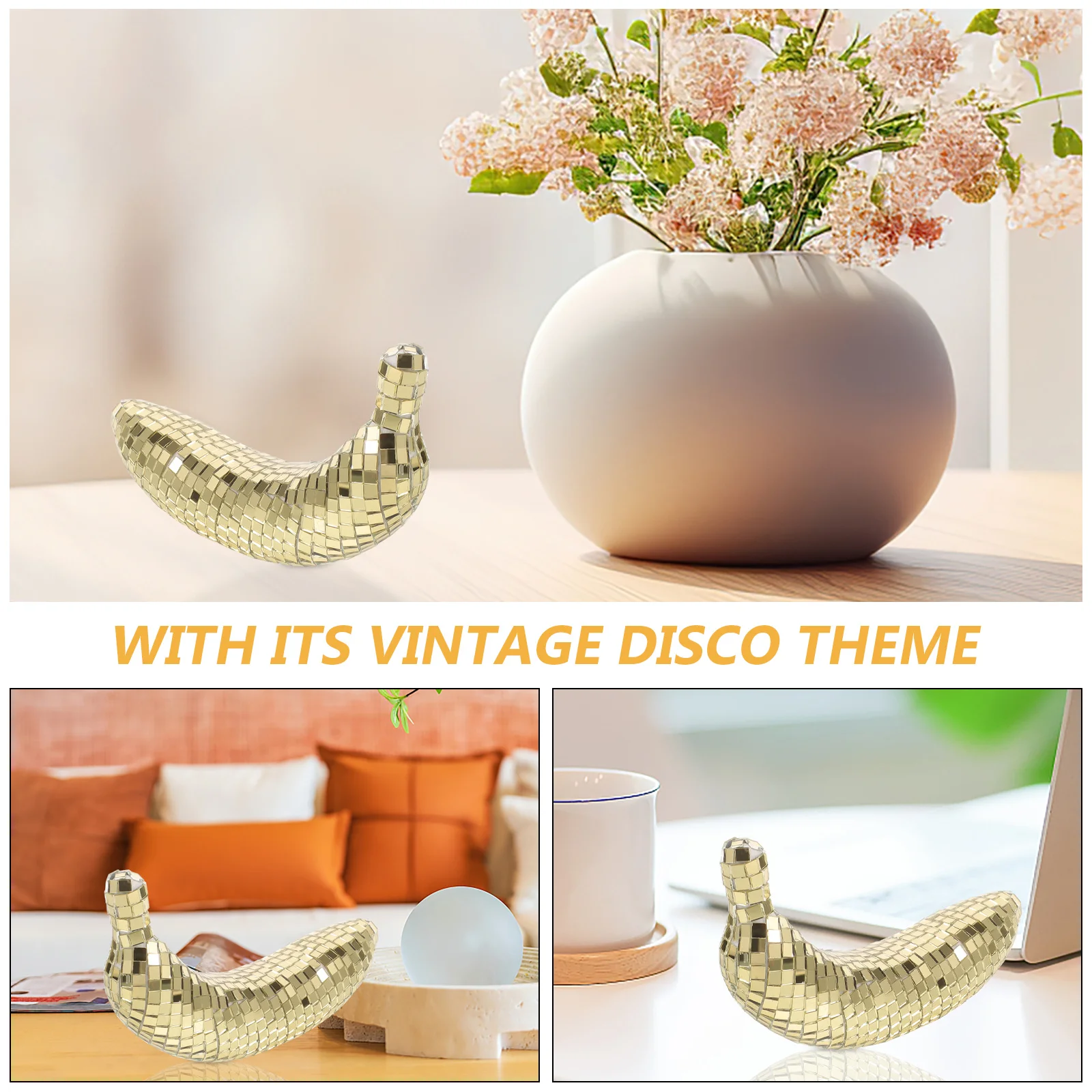 

Disco Style Mirror Reflective Banana Ornament Vintage Fruit Decor Desktop Home Decoration Disco Decoration Banana Artware