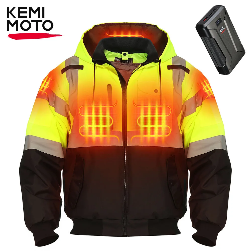 

KEMIMOTO Heated Jacket Men Winter Warm Heating Safety 20000mAh Battery 3-in-1 High Visibility Jacket Waterproof for Outdoor Gear