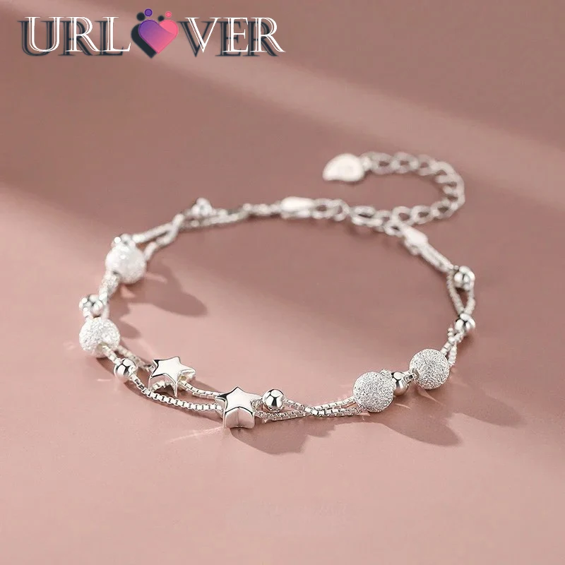 

URLOVER 925 Sterling Silver Beautiful Stars Bracelets for Women Korean Fashion Designer Party Wedding Jewelry Holiday Gifts