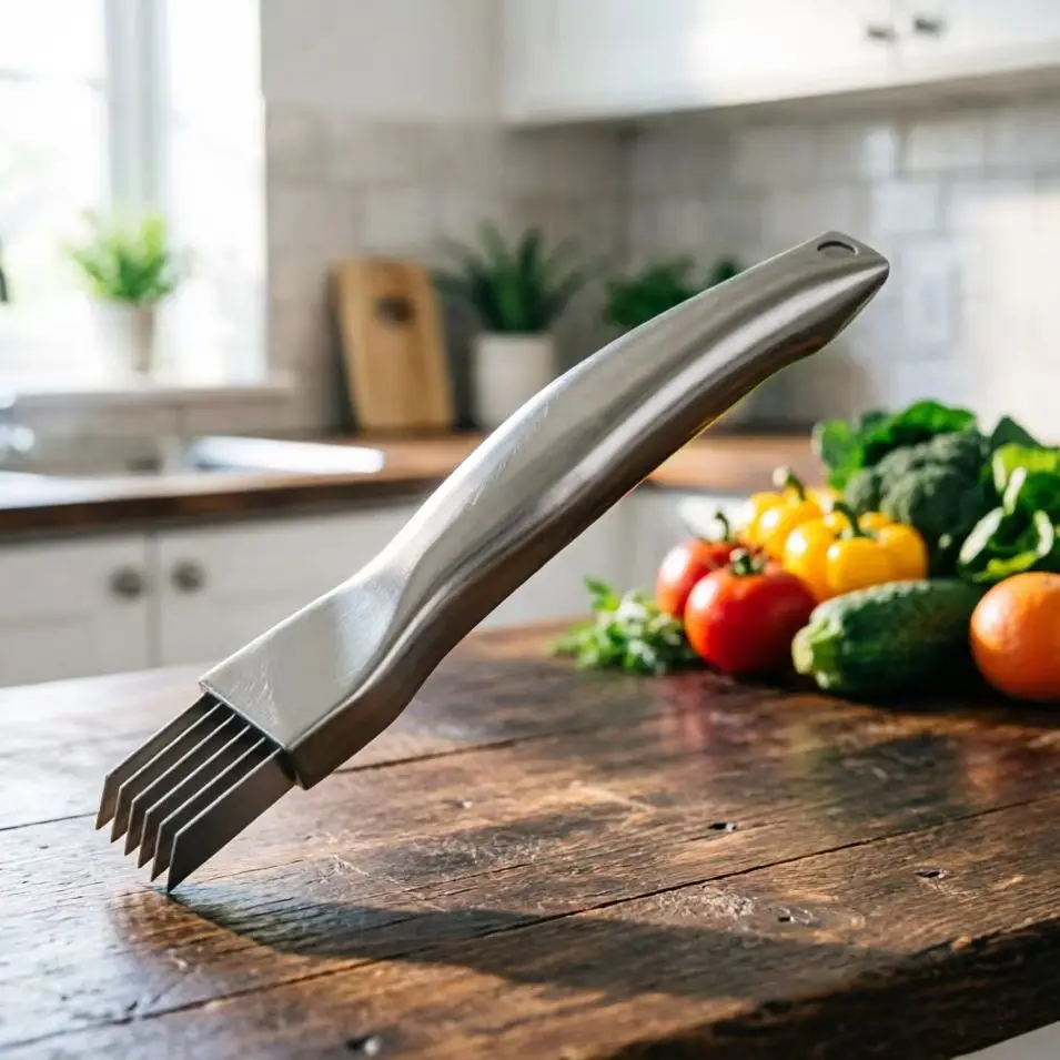 Stainless Steel Slicer Cutter Scallion Cutter Knife Multi Vegetable Fruit Chopper Shredder Kitchen Gadget Curved Handle Design