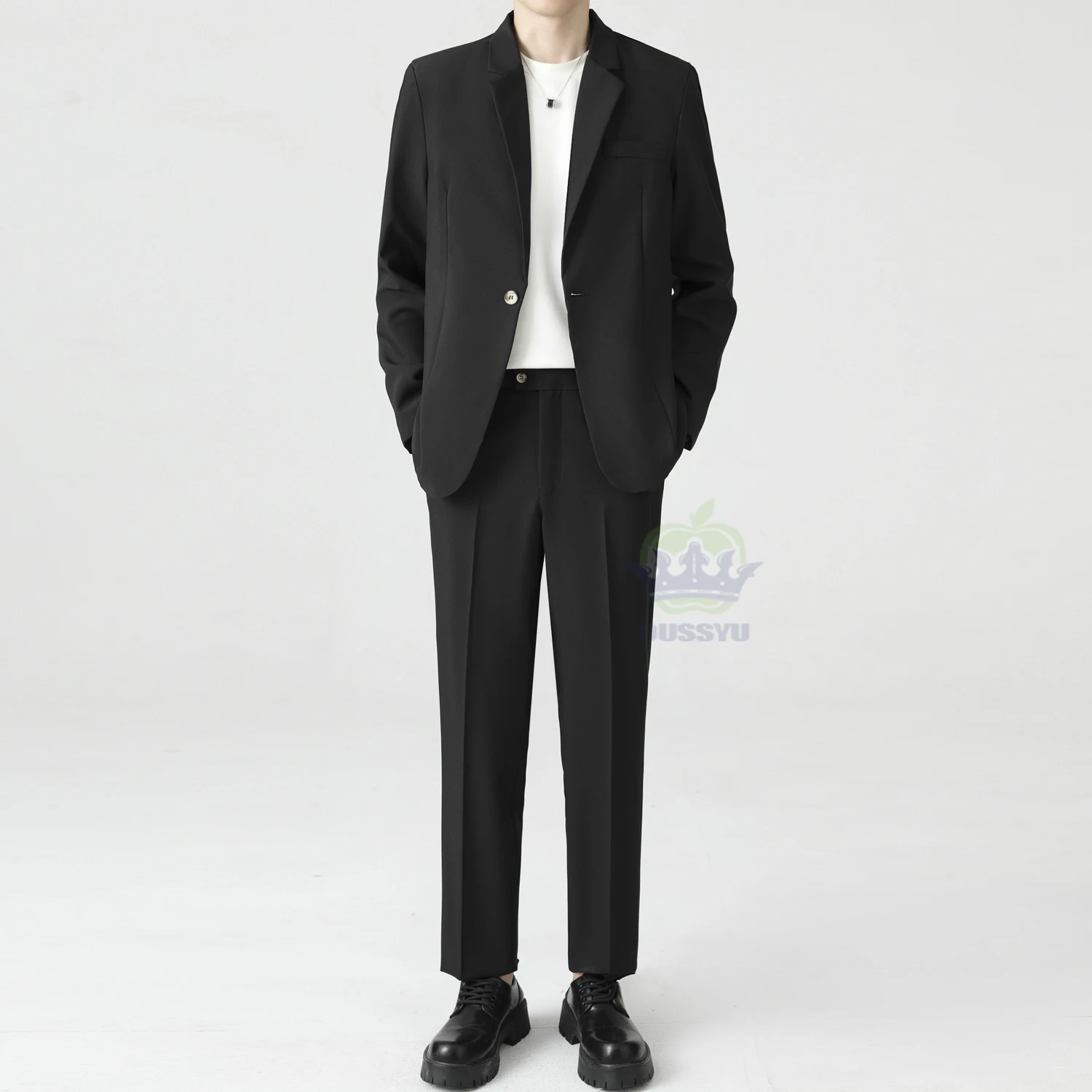 Brand Clothing Coat And Pants Set Casual Business Solid Color Western-style Clothes Suit Men In No Ironing Required Korean Style