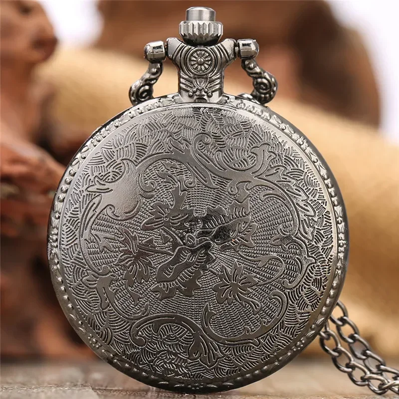 Bronze Dad Pocket Watch Hollow Out Arabic Number Dial Quartz Movement Timepiece with Necklace Chain Vintage Father Gift