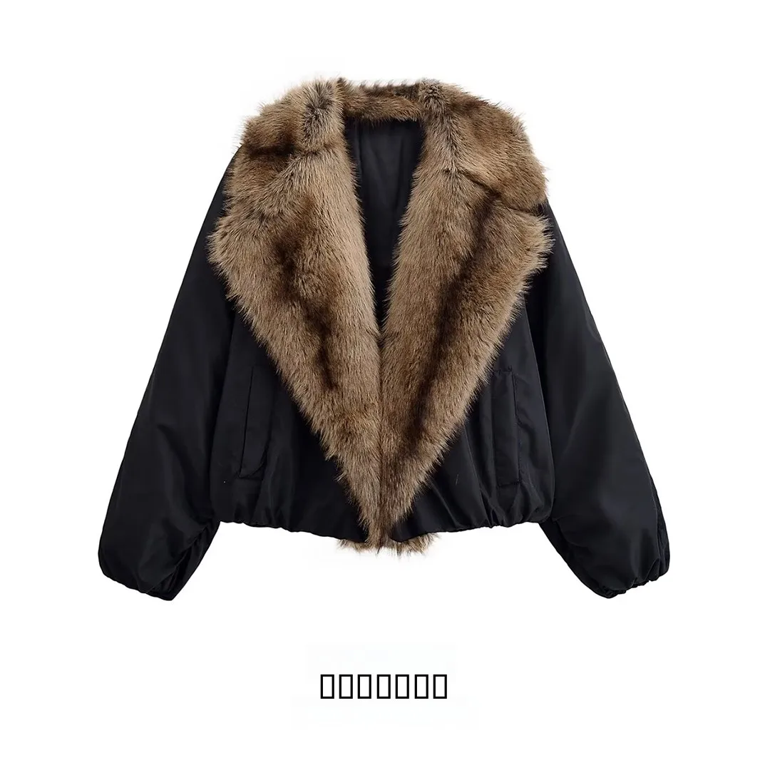 

Faionable Loose Women's Jaet Coat with Fur Collar All-Match Outerwear Polyester Fiber Long Sve Zipper Closure Winter