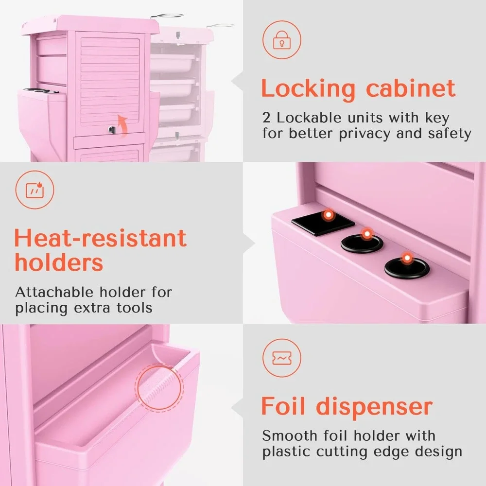 Carrinho rolante para estações de salão, Espaço Saving Trolley, 2 porta-bandeja, Bloqueável 6 bandeja, Beleza do cabelo Atualização