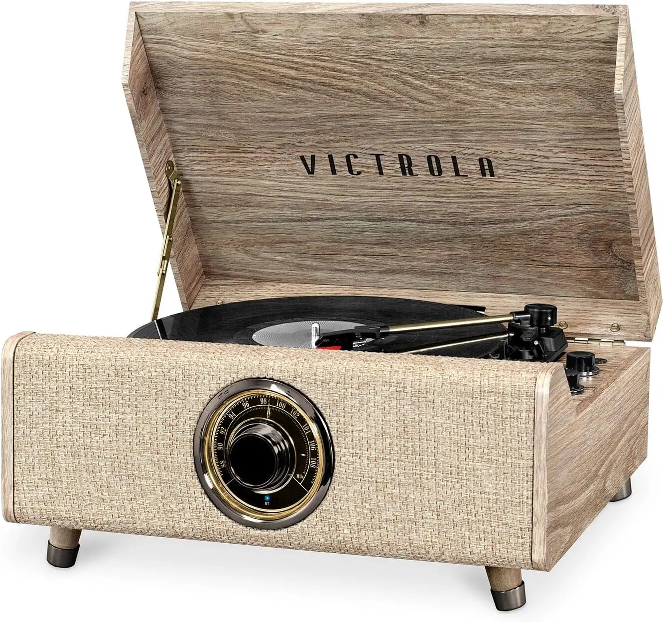 

4-in-1 Bluetooth Record Player with Speakers, 3-Speed Turntable, FM Radio & Aux Input for Wireless Music Streaming