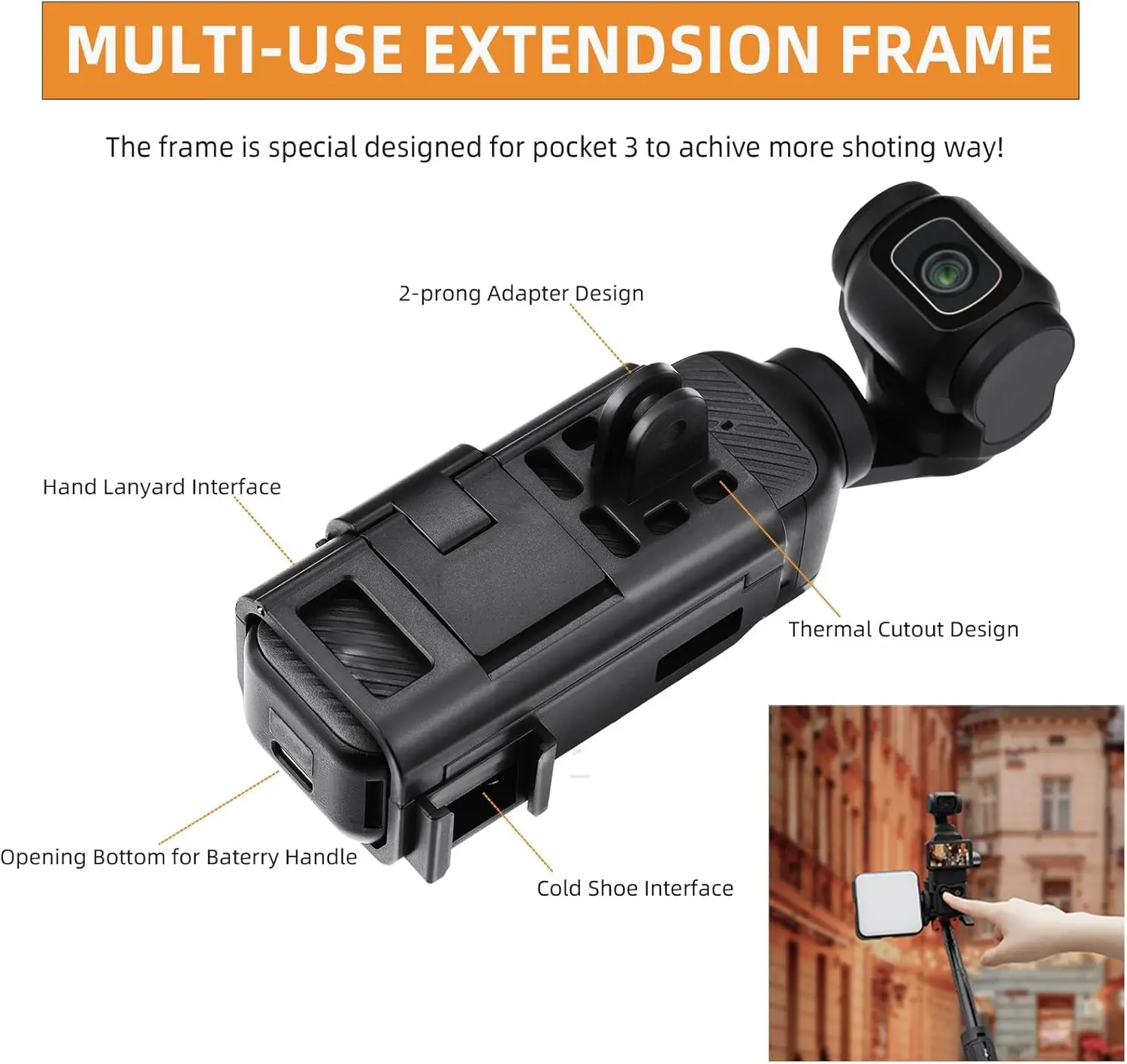 Pocket 3 확장 어댑터 마운트, DJI Osmo Pocket 3 Creator 콤보 핸들 액세서리용 콜드 슈 확장 프레임,