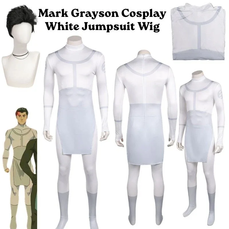 

Roleplay Mark Grayson White Jumpsuit Wig Set Cosplay Costume Halloween Carnival party Dress Up Anime