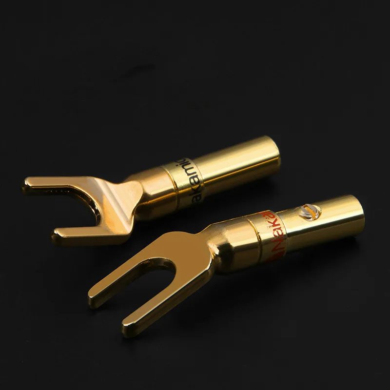 4pcs/8pcs Brass Gold plated Y Spade Speaker Plugs Audio Screw Fork Connector Adapter
