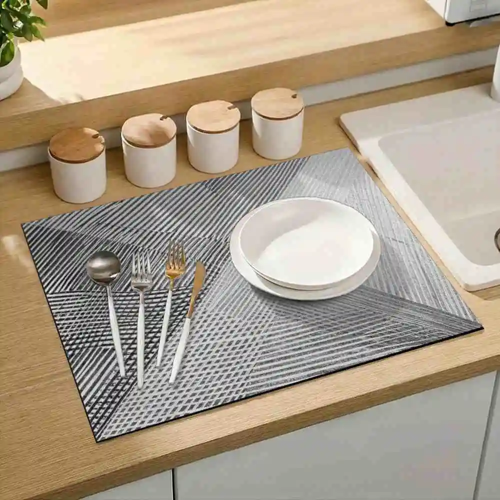 Dish Drying Mat Modern Industrial Stripe Lattice Pad Super Absorbent Coffee Maker Cushion Tableware Protection Mat