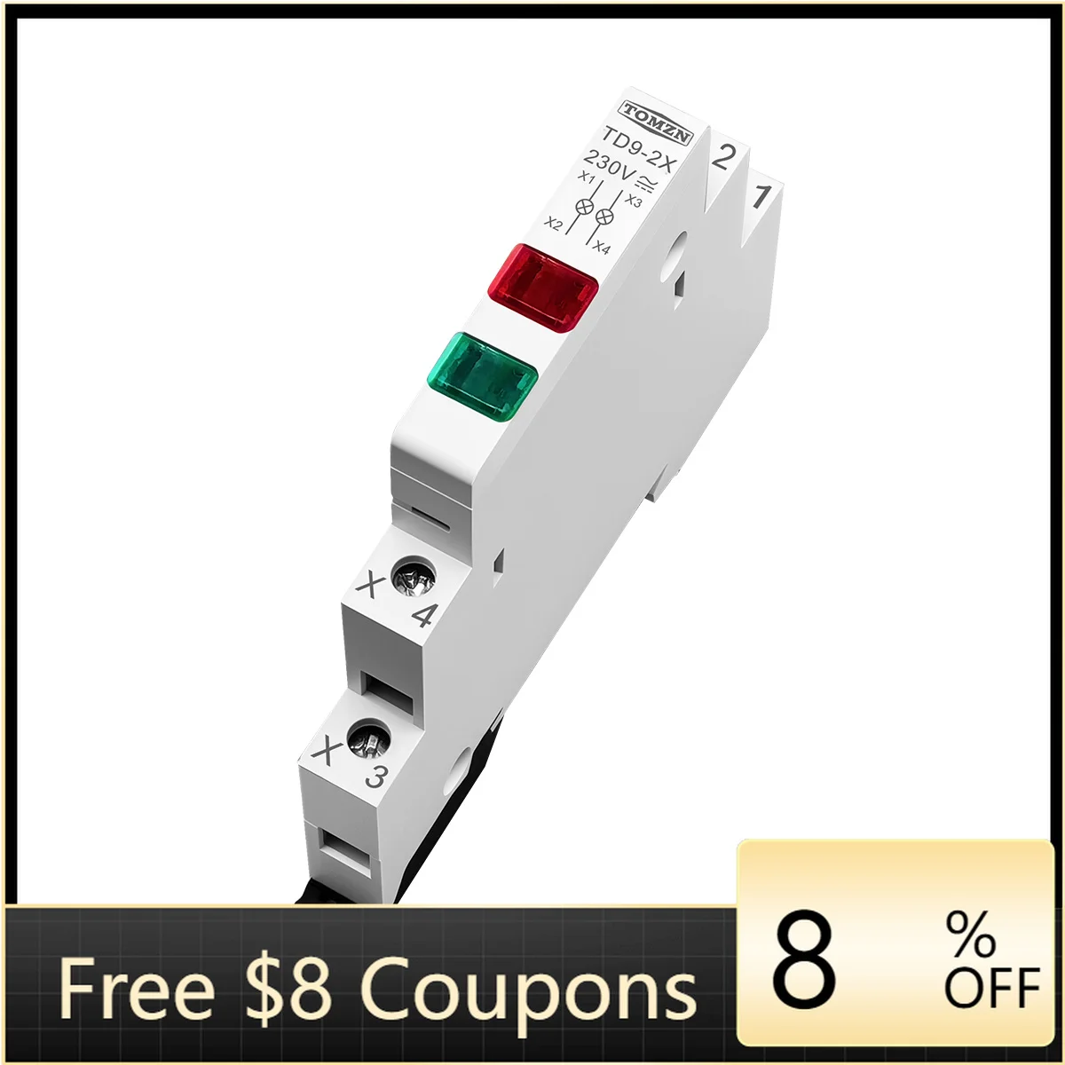 TOMZN TD9-2X Din Rail Dual LED Indicator Light 230V AC DC Red Green Circuit