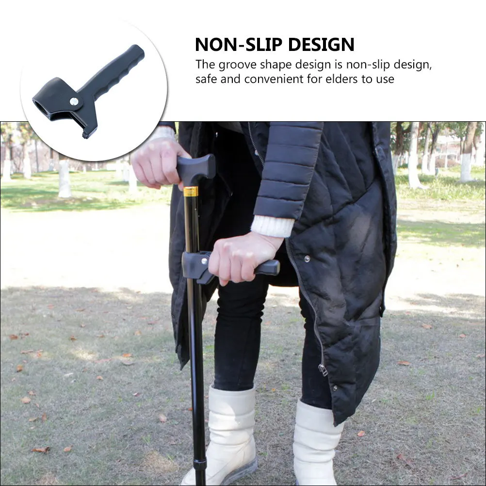 

1pc Plastic Crutch Handle Black Anti-Skid Durable Cane Grip For Elders Humanized Design Walking Stick Tool Crutch Replacement