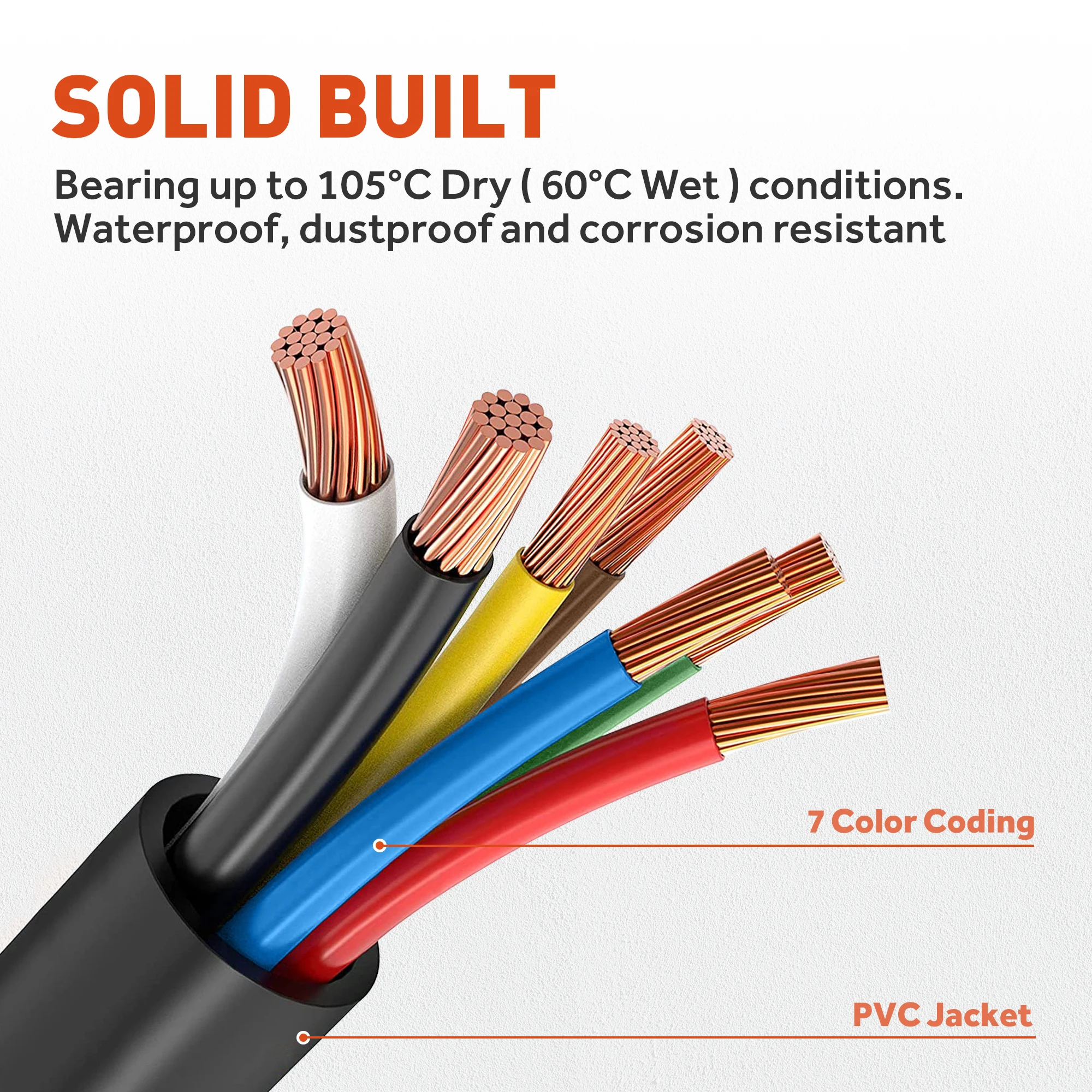 

MICTUNING 7 Way Plug Inline Trailer Cord,8 Feet Heavy Duty Trailer Wiring Harness Kit With Junction Box For Towing Vehicle Truck