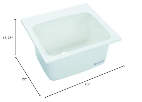 25 in W x 22 in L x 13 3/4 in H, Drop-in, Fiberglass, Utility Sink