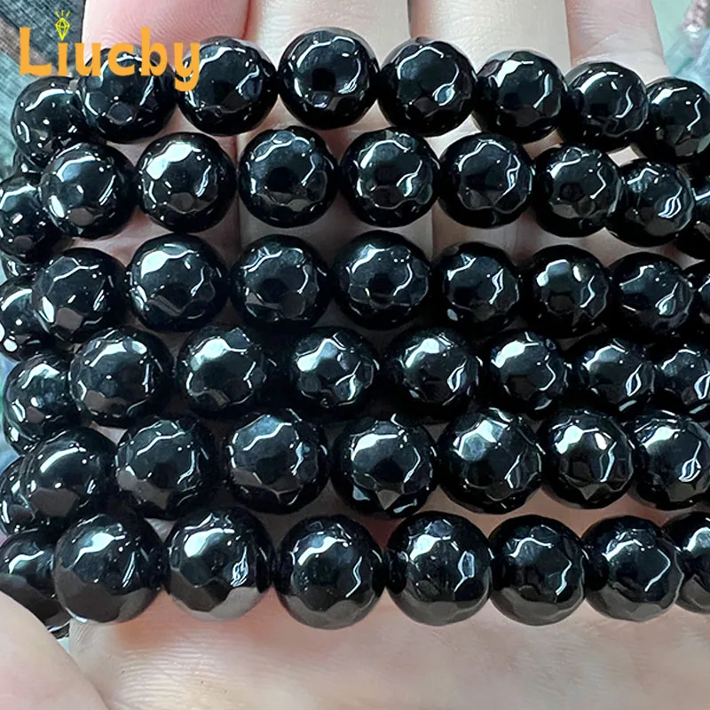 الحجر الطبيعي الأوجه العقيق الأسود فضفاض الخرز لصنع المجوهرات DIY خواتم Handstring اكسسوارات 15 ''بالجملة 4/6/8/10/12 مللي متر #6