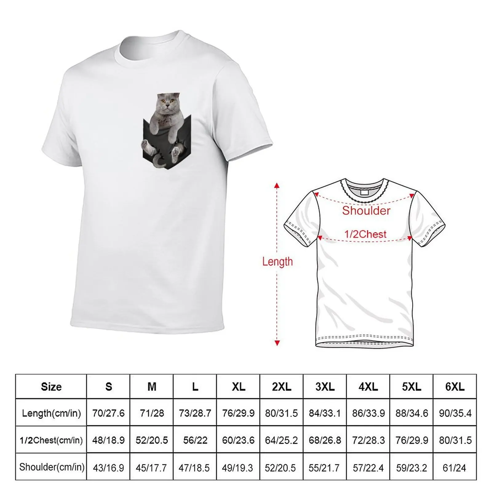 Funny British Shorthair Cat in Pocket T-Shirt man t shirts high quality luxury brand cotton t shirt man T-Shirt
