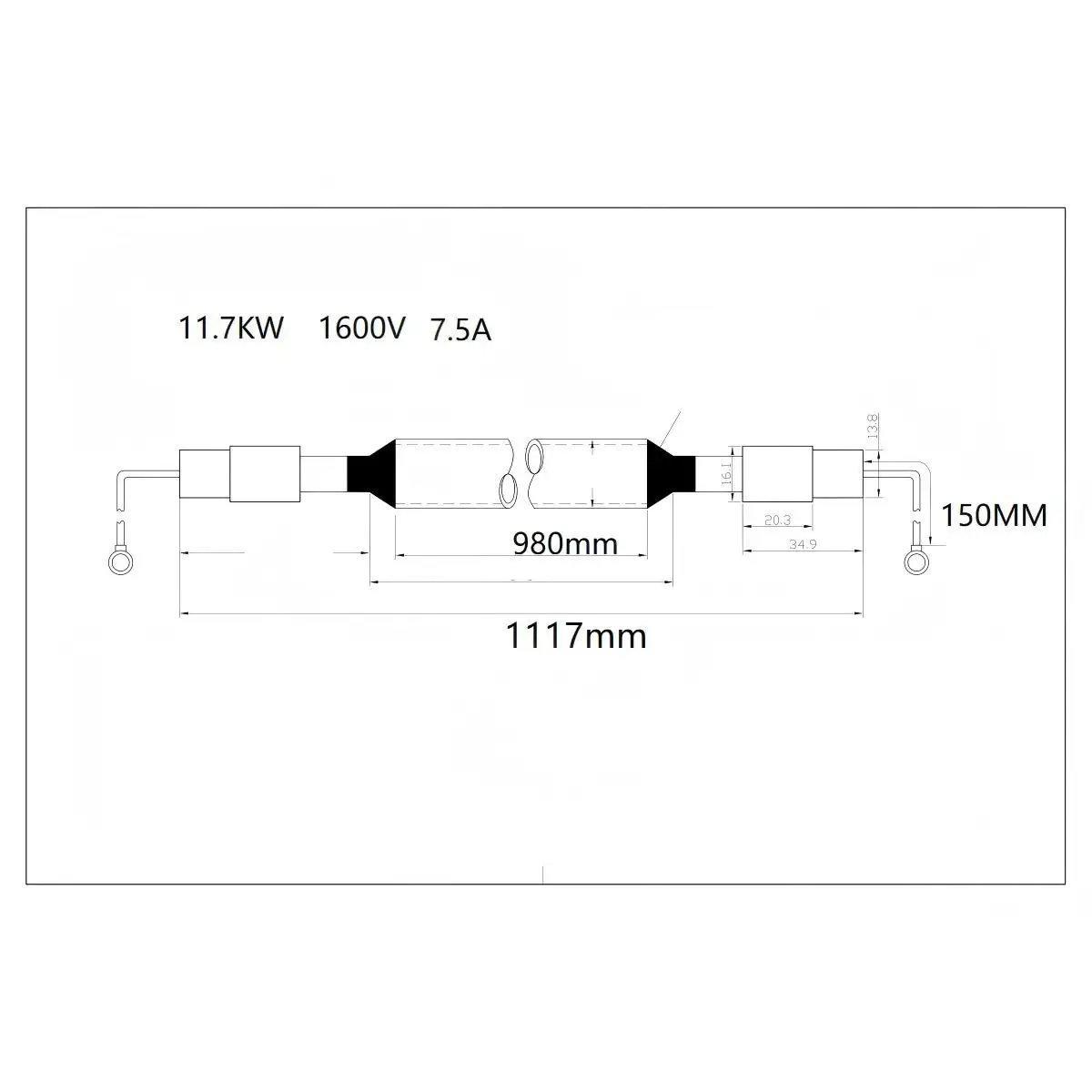 

12000W 1117mm uv lamp for polymerization of UV varnish curing
