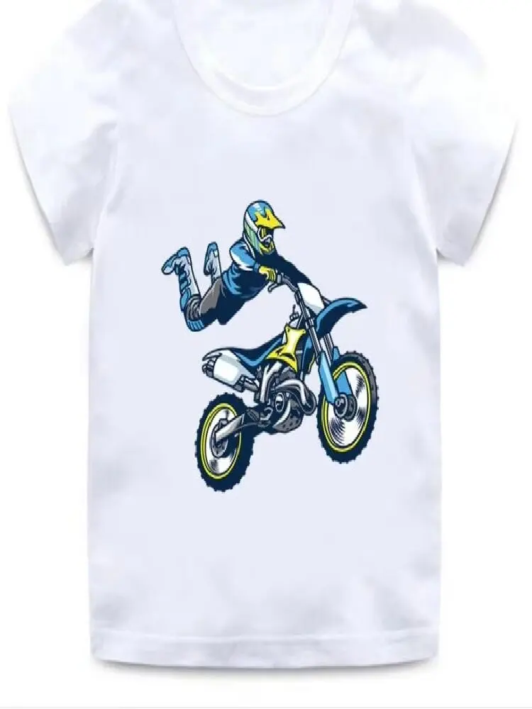 Funny Motocross Rider Cool Summer Fashion Kids T Shirt Streetwear Toddler Baby Girls Clothes Children Tops