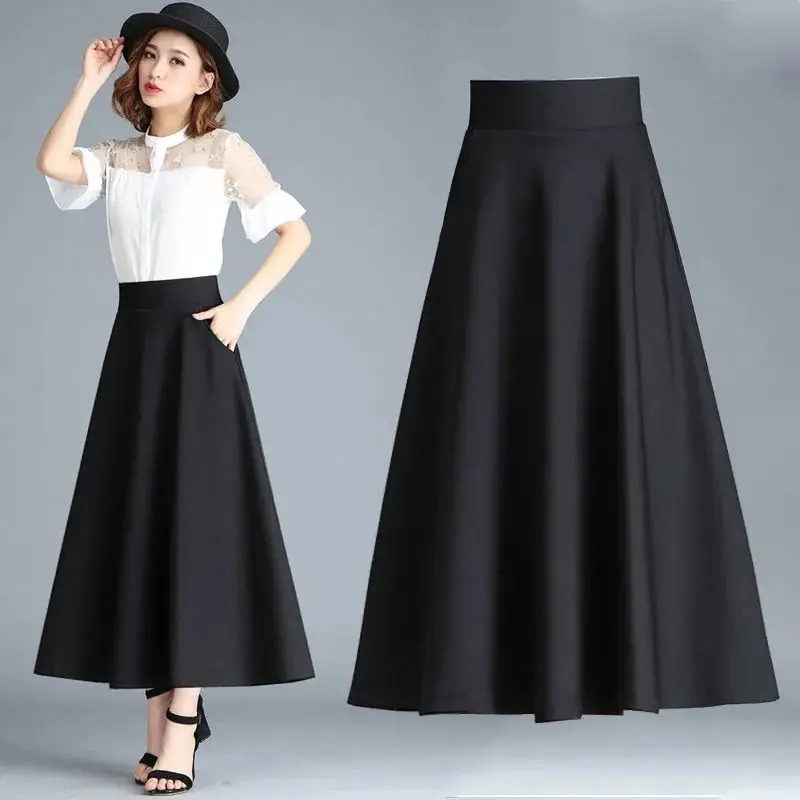 New Trend Half Length Skirt High Waist Solid Color Loose Simplicity Vintage A-line Skirt Casual Fashion Women Clothing Spring