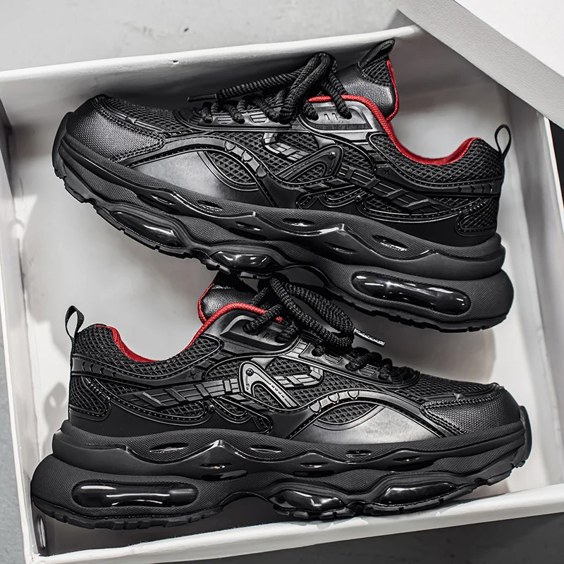 

Sports and leisure shoes, men's shoes, marathon oversized air cushioned shoes, fly woven all season rubber, wear-resistant, anti