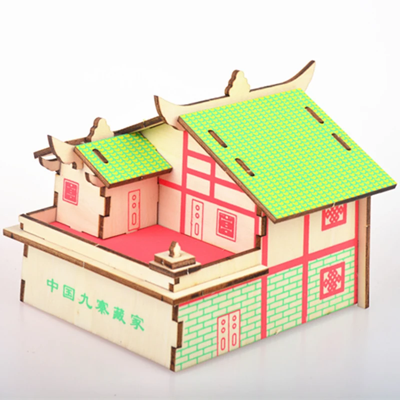 Juguetes de modelos DIY 3D rompecabezas de madera-Jiuzhai, Kits de madera de China modelo rompecabezas educativo juego de ensamblaje juguetes regalo para niños adultos P8