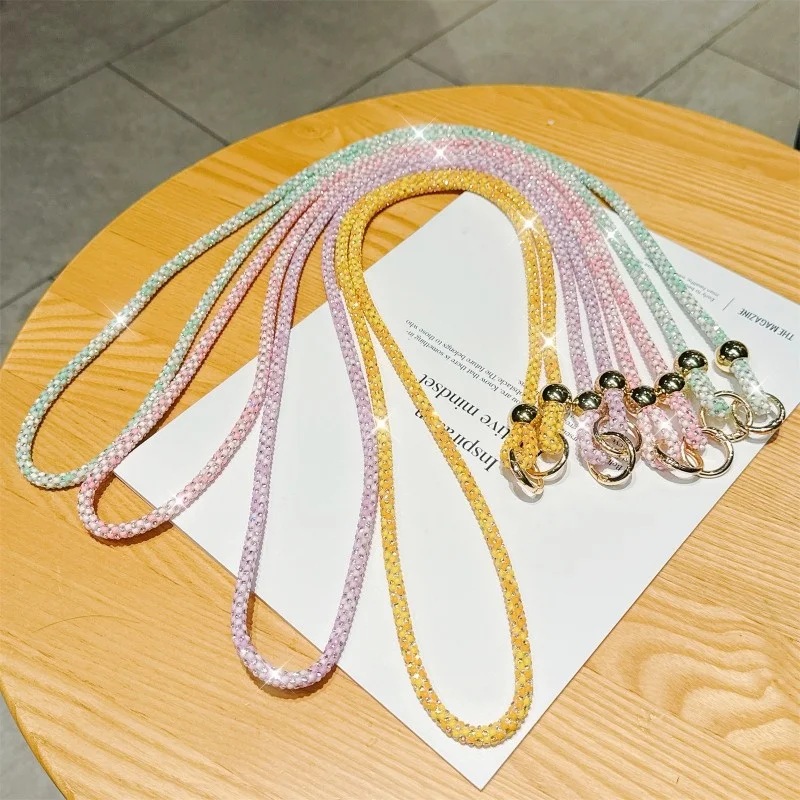 

Карамельный круглый ремешок для телефона с бриллиантами и бусинами, ремешок через плечо, веревка, роскошный блестящий подвесной шнур с кристаллами, универсальный анти-потерянный
