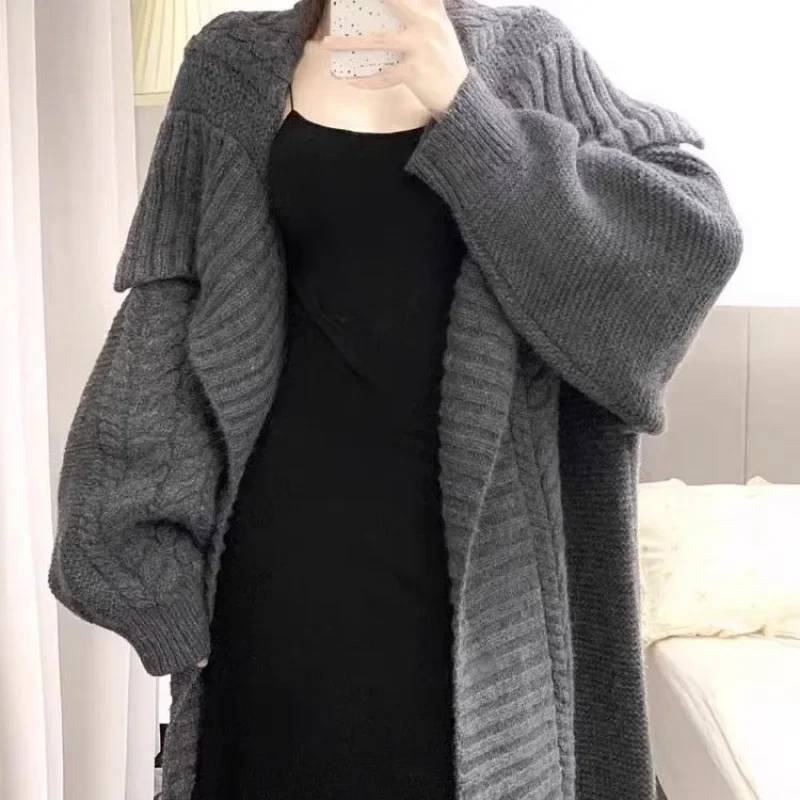 Cardigan lavorato a maglia da donna maglione maxi allentato casual autunno inverno manica lunga colletto rovesciato giacche Y2k top maglioni streetwear