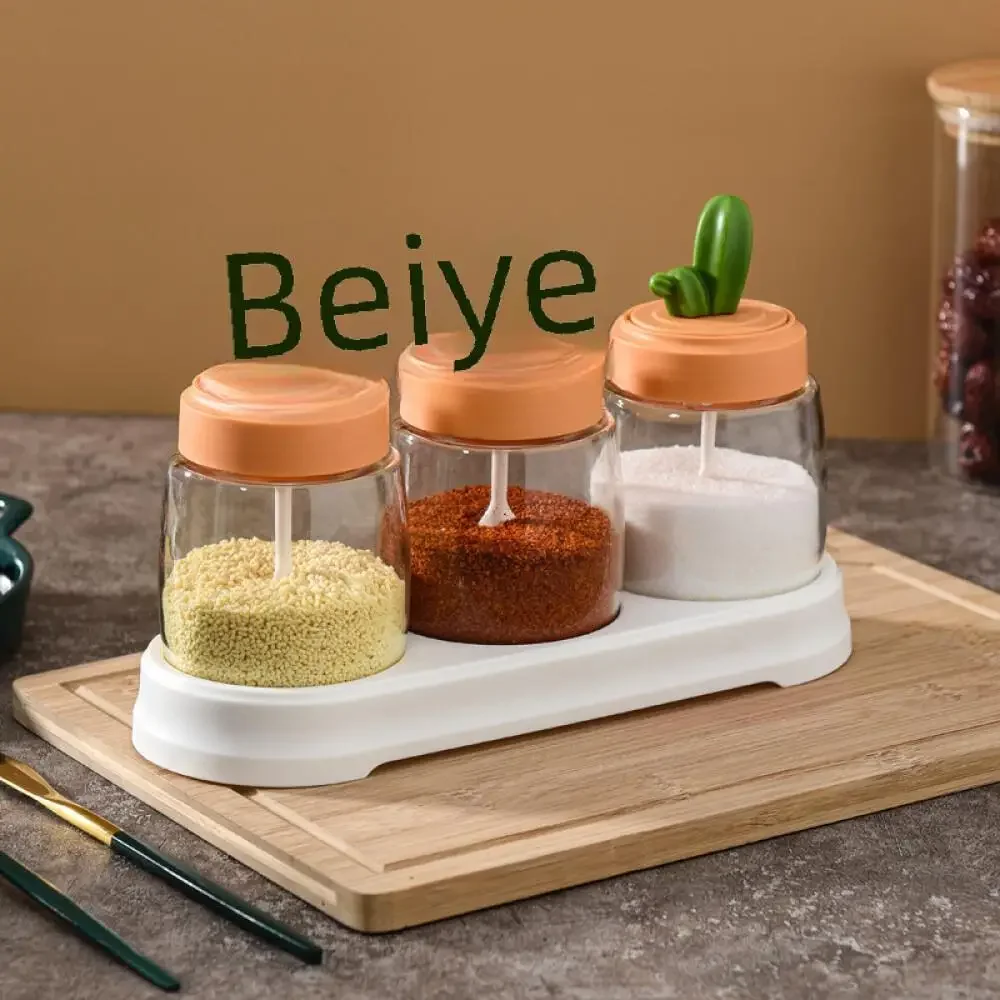 Cactus Seasoning Storage Box Home Glass Spice Jar Salt Container Bottle Set Condiment Organizer Kitchen Tool Cooking Accessory