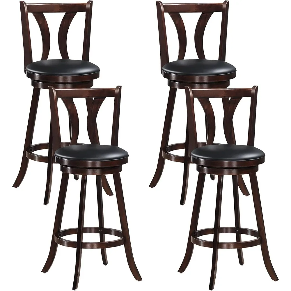 Sillas de Café giratorias con asiento acolchado de cuero, respaldo de una sola listón y patas de madera de goma maciza, sillas de Café de altura de mostrador