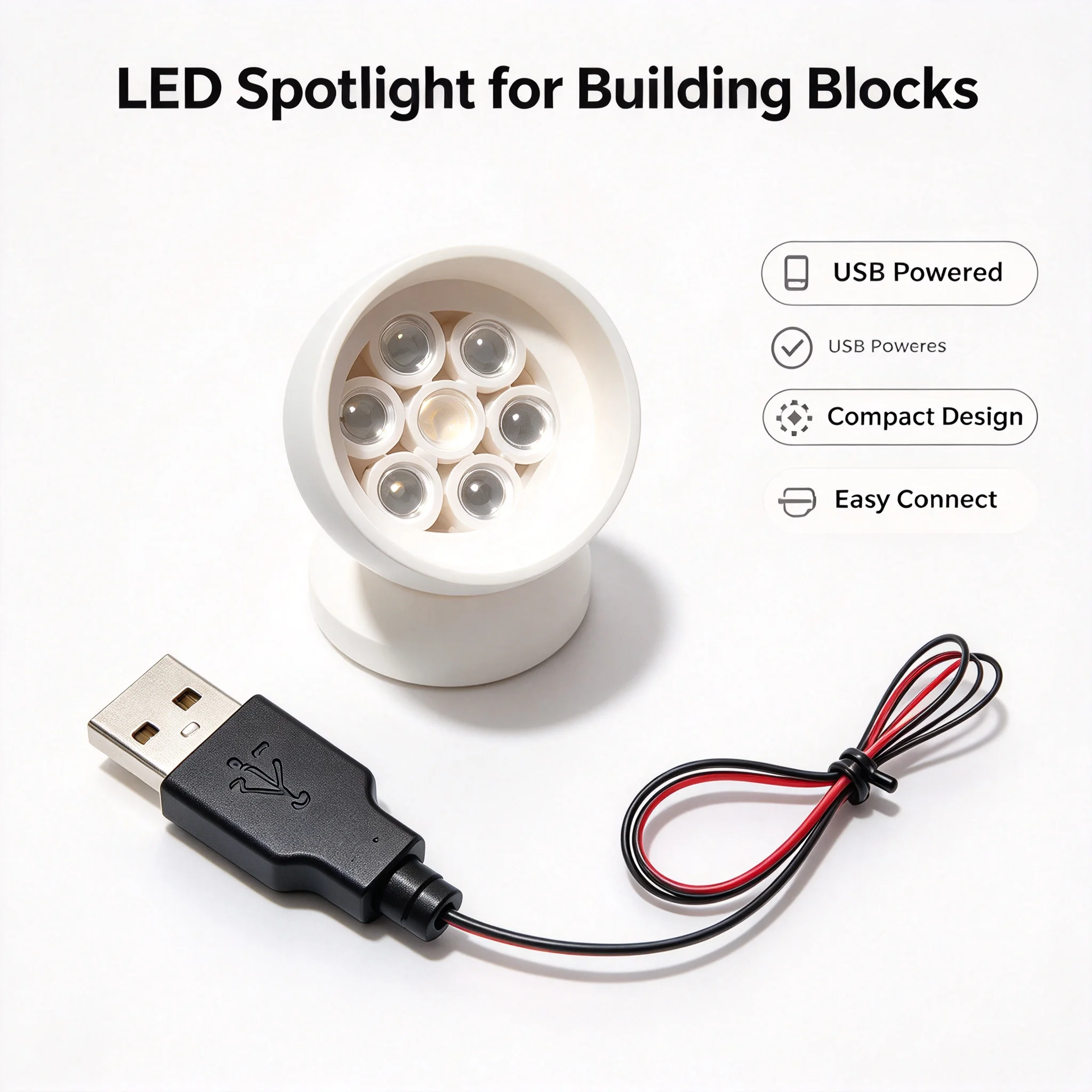 Building Blocks LED Spotlight,USB-Powered Mini Multicolored Light With Flexible Cable,Suitable For Lighting Of Building Block