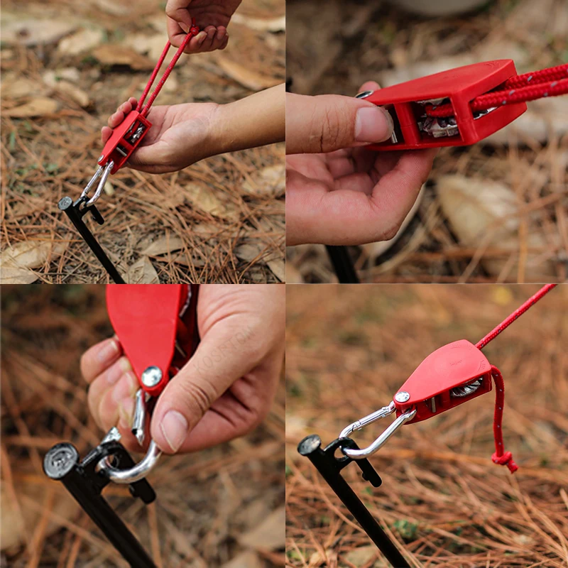 4/5m Camping Rope Tent Adjustable Rope Fastener Fixed Buckle Pulley Tensioner Ratchet Hangers Lights Camping Awning Wind Rope