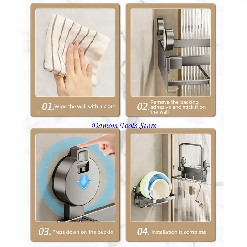 57BE Wall Mounted Folding Towel Rack Suction Cup Shelf Space Saves  for Balcony Use