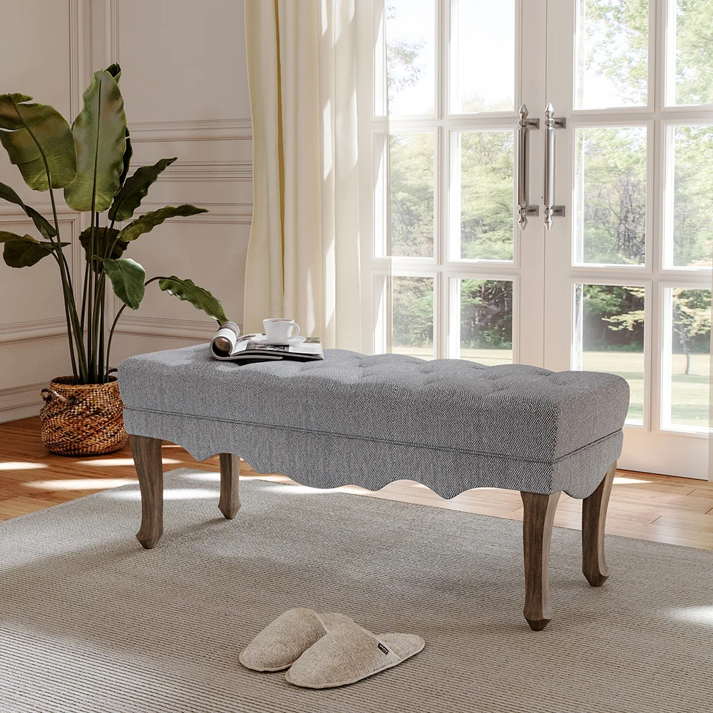 Vintage Linen Bench with Cabriole Legs for Entryways Bedrooms Laundry Rooms