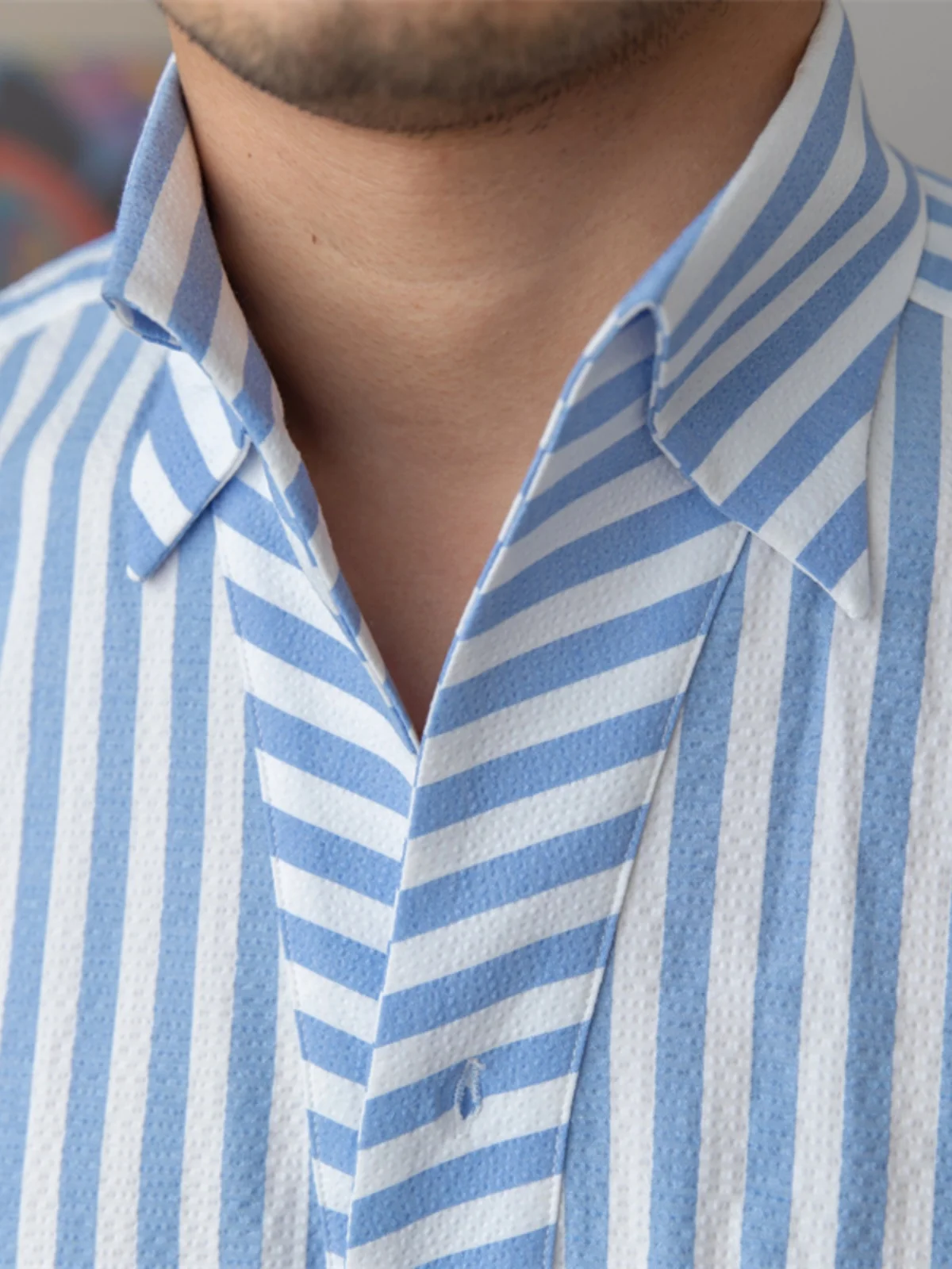 High-End Summer Breathable Lightweight Seersucker Striped Long-Sleeved Shirt Handsome Gentleman Casual Slightly Wide Shirt
