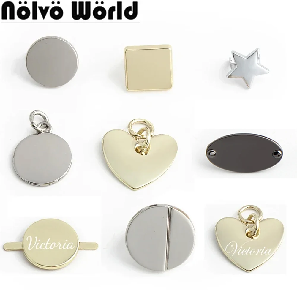 50/100PCS Heart/Round/Square Shape Metal Tag Personalized Name For Clothing Bags Cap Customize Logo Label Buckles Accessories
