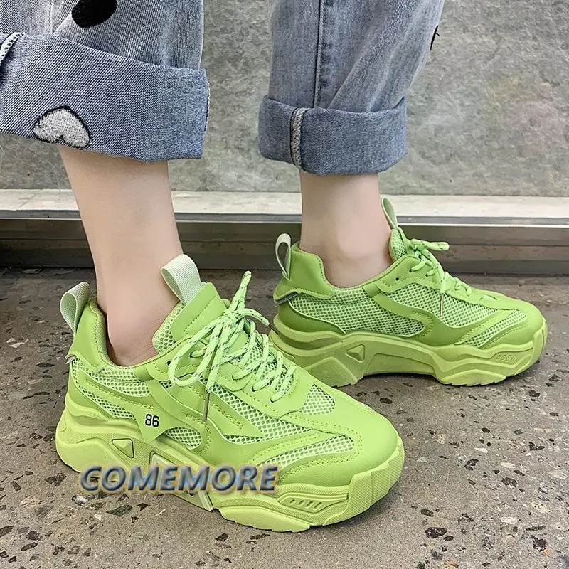 2023 Spring Autumn Platform Sneakers Women\'s Casual Lace Up Thick Bottom Shoes Woman Non Slip Yellow Classic Sneakers Round Head