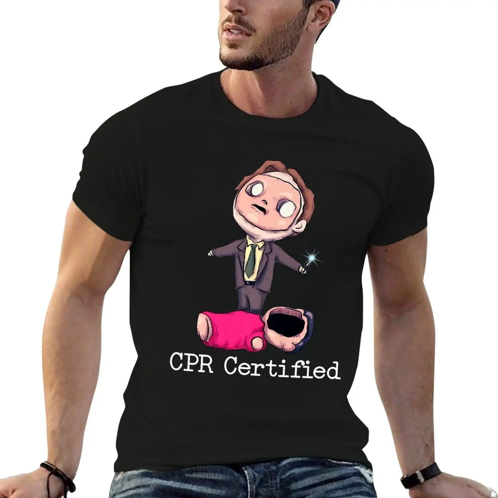 Dwight Schrute First Aid Cpr Certified For Boys Women Vintage Classic Tee Trending Unisex Men Gift Ideas BLACK T-Shirt