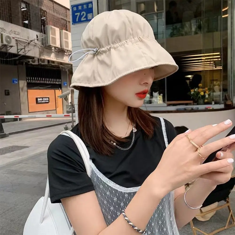 

Wide Brim Summer Bucket Hat UV Protection Sunscreen Drawstring Bucket Hat Fashion Quick Dry Women Fishermen Caps Travel