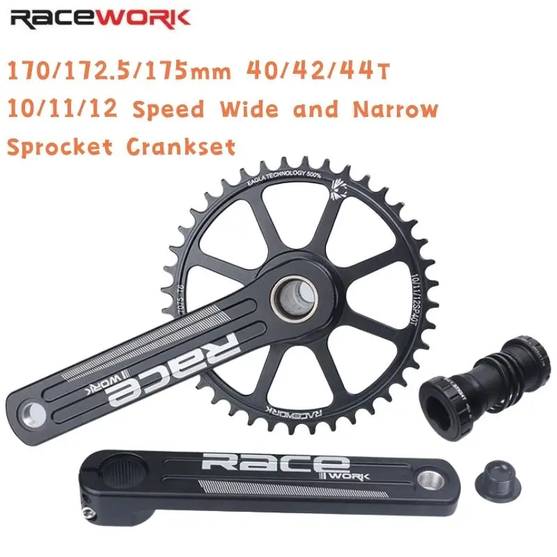 

RACEWORK ​​170/172.5/175mm Road Bike Crankset 10/11/12Speed FOR GXP Single Chainring 40/42/44T Wide and Narrow Sprocket Crankset