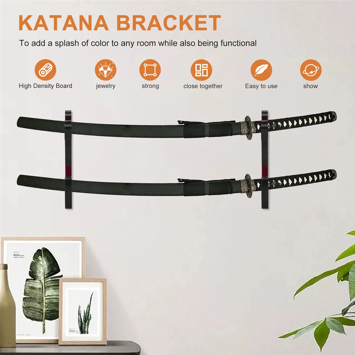 AT77 Sword Wall Mount 2/Set 1-Tier Padded Hook Katana Holder Adjustable Display Hanger for Samurai Sword Tanto,2-Tier-Pad