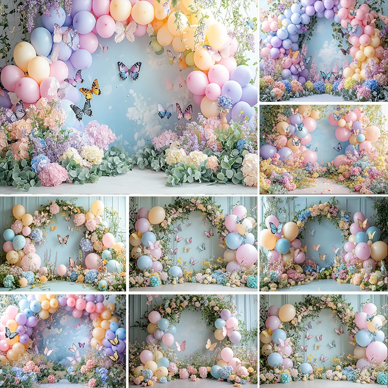 

LS Spring Flowers Photography Background Balloon Butterfly Decoration Female Adult Kid Portrait Photo Background Studio Props