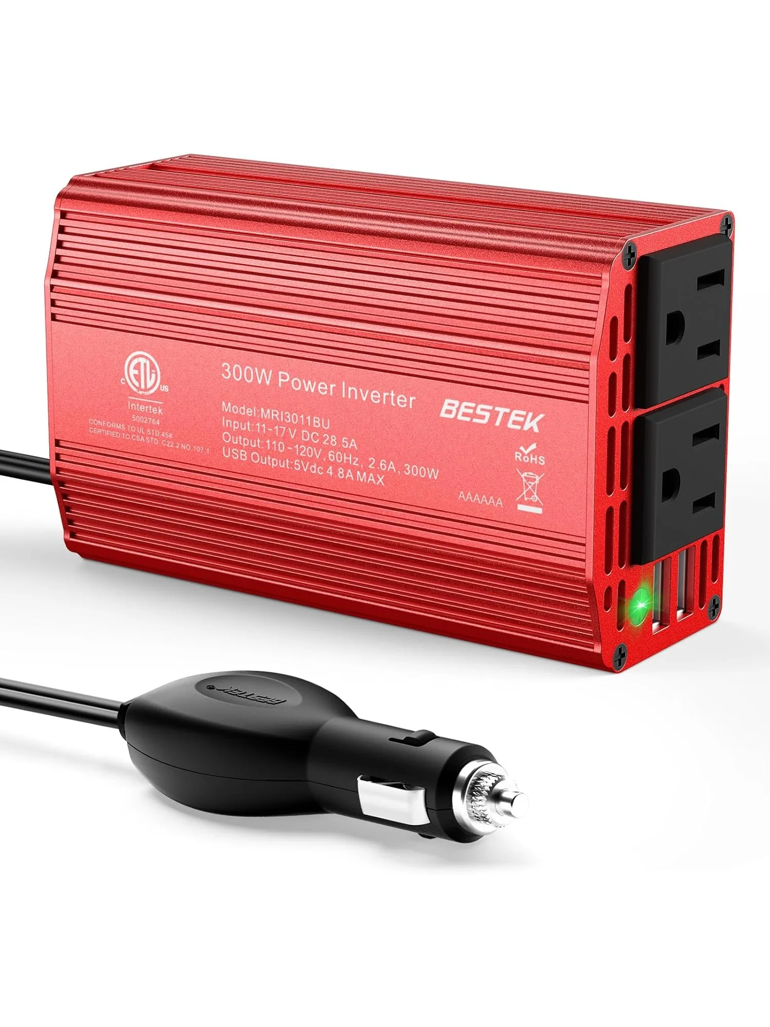 BESTEK Power Inverter DC 12V To AC 110V - 300W Car Plug Adapter