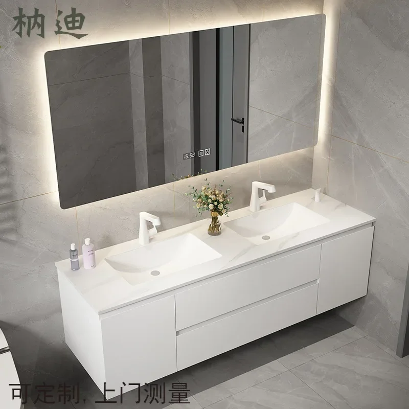 Bathroom furniture simple modern bathroom cabinet combination face wash basin basin solid wood rock plate double basin