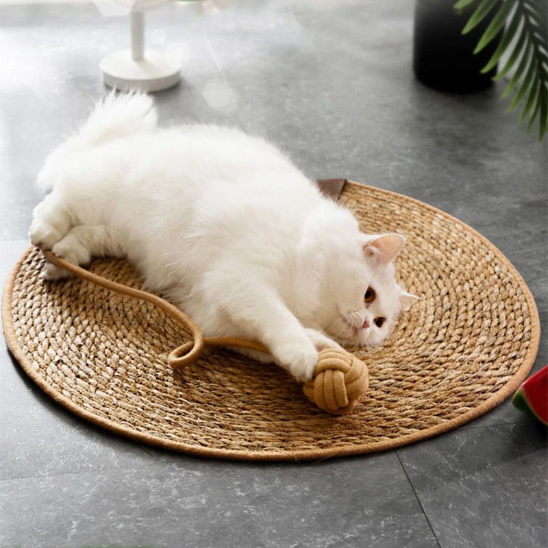 New Cat Bed Pet Nest Pure Manual Rattan Woven Cattailgrass Cat Scratch Board Removable Washable Winter Warm Pad ped Accessories