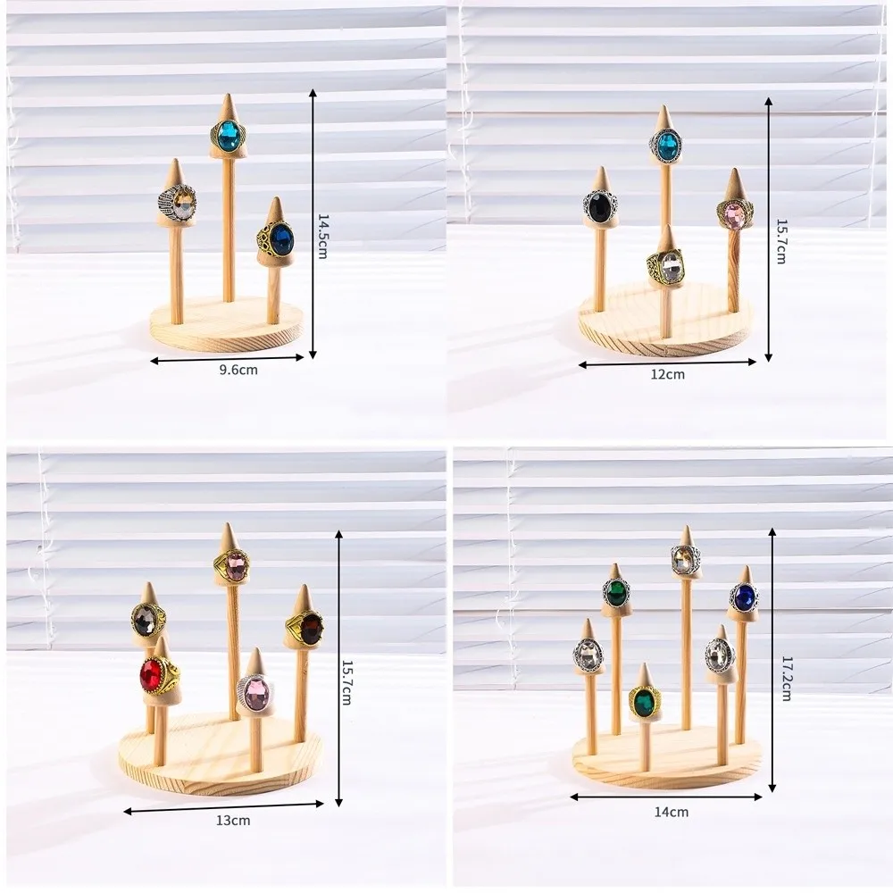 New Round Finger Ring Storage Rack Wood Cone Jewelry Display Ring Display Stand Space Saving Display Props